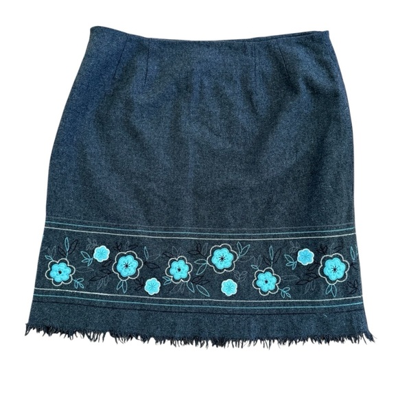 Dress Barn Wool Blend Gray Skirt Straight turquoise Floral Embroidered 16 - Picture 2 of 7
